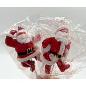Vintage Blow Mold Plastic Flocked Dancing Santa Claus Christmas Floral Picks x 2